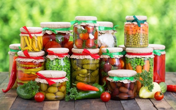 Preserved vegetables in the jars